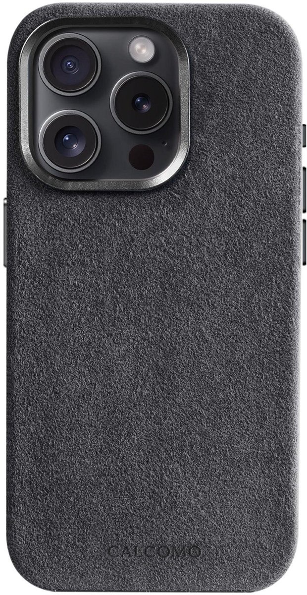 Calcomo® - Alcantara Telefoonhoesje iPhone 14 Pro – 100% Italiaans Alcantara® – Premium Schokbestendig – Geschikt voor MagSafe – Dark Grey