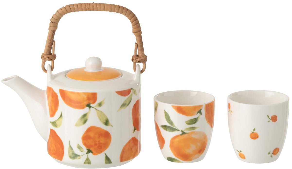 Theepot Kopjes Sinaasappel - Keramiek Wit/Geel - 600 ml
