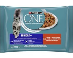 PURINA ONE SENIOR 7+ natvoer voor senior katten, met kip, (1 x 4 x 85g)