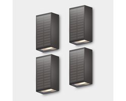 Calex Birindisi Solar Wandlamp - Warm Wit up & down Licht - op zonne‑energie - Draadloos - Waterdicht - Zwart - 4-pack