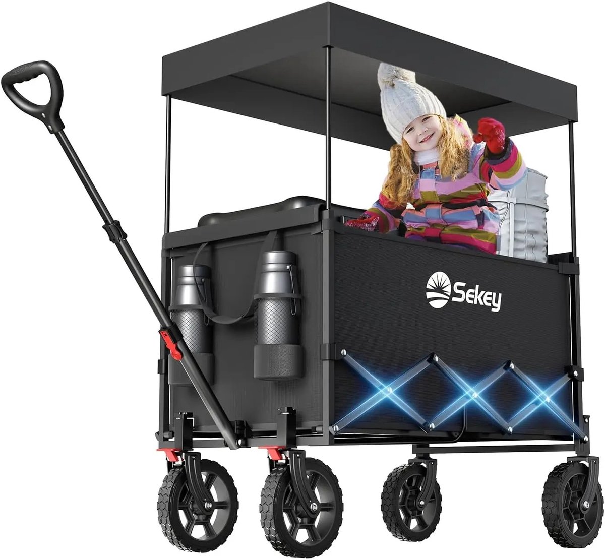 Sekey - Bolderkar Opvouwbaar - Bolderwagen - Bolderkar Voor Kinderen - Kinderwagen - 150L Laadruimte - Beschermend Zonnedak