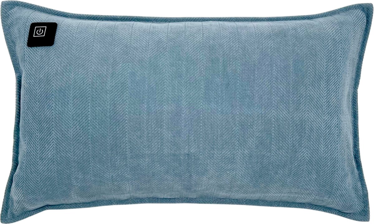 Warmpi® Draadloos Warmtekussen 30x50cm – Incl. 10.000mAh Powerbank – Infrarood Elektrisch Kussen met 3 Warmtestanden – Chenille Blauw – USB & Netstroom – 3m Kabel
