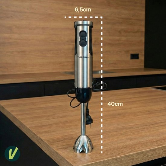 Staafmixer 5-in-1 Set - 1000W - Vaatwasserbestendig - Incl. Hakmolen, garde, melkopschuimer & Maatbeker - 12 Snelheden + Turbofunctie - RVS - Vivid Green