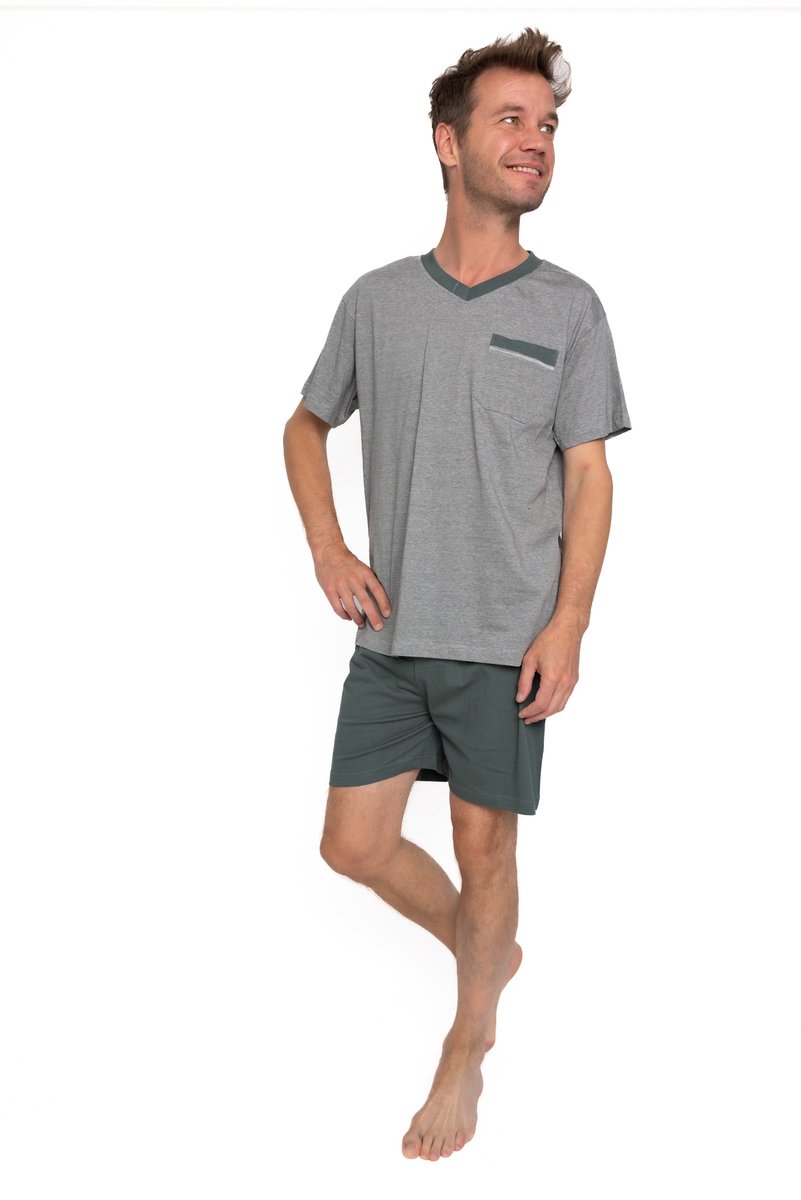 Outfitter - heren shortama 412838 - korte pyjamaset met V-hals - groen - maat L