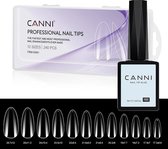 Canni Nagel Tips Transparant Almond avec Colle à Ongles pour Tips - 240 pièces - Conseils d'Ongles - Conseils d'Ongles pour Ongles en Gel - Conseils d'Ongles Acryl - Faux Ongles avec Colle - Conseils d'Ongles avec Colle