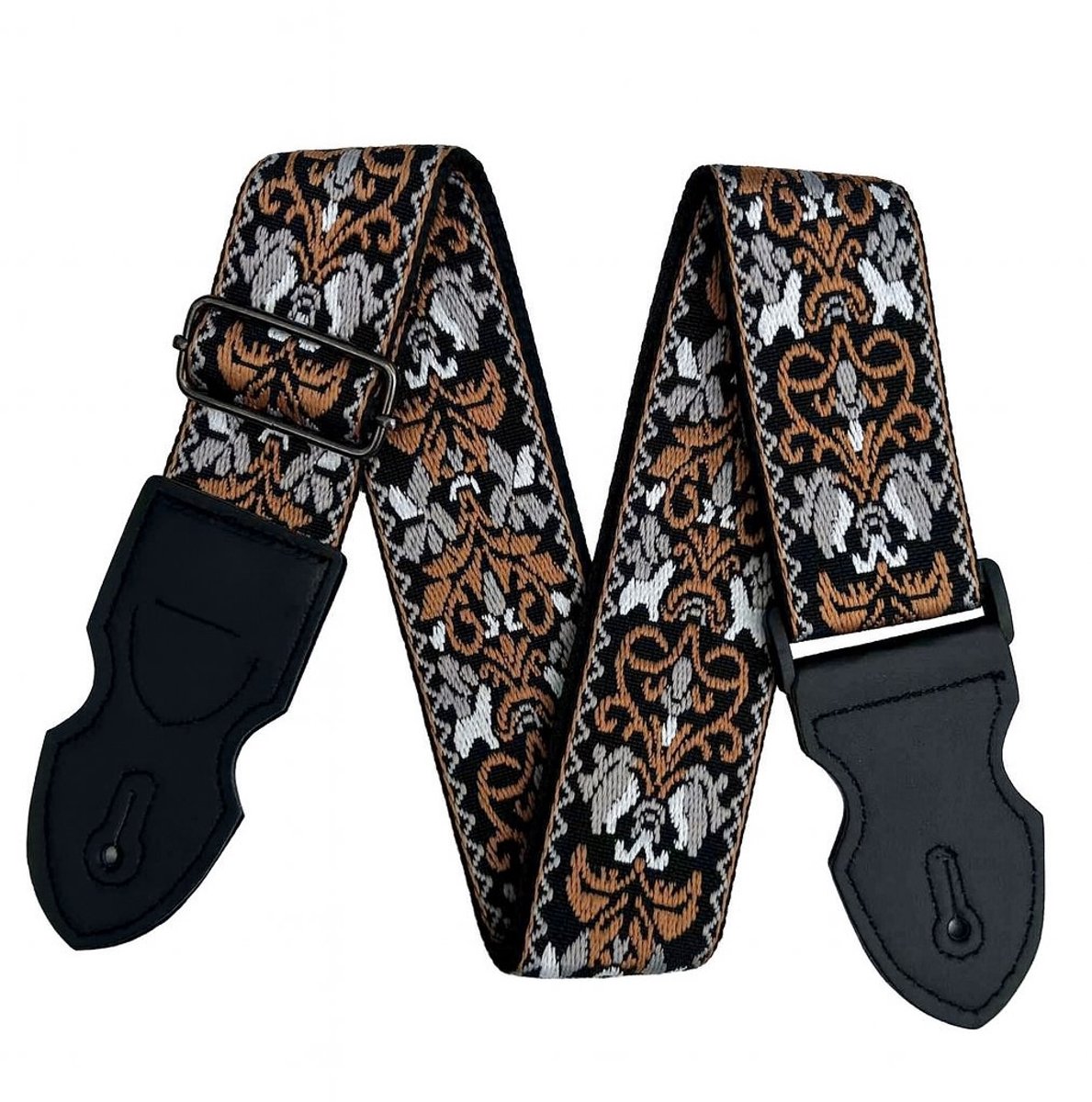 P&P® - Professionele Verstelbare Stevige Gitaarband - Guitar strap Band - Luxe Gitaarriem - Bas/Elektrische /Akoestische/ Klassieke Gitaar - Geborduurd Bruin