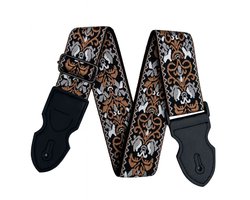 P&P® - Professionele Verstelbare Stevige Gitaarband - Guitar strap Band - Luxe Gitaarriem - Bas/Elektrische /Akoestische/ Klassieke Gitaar - Geborduurd Bruin