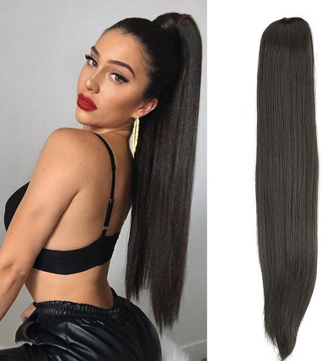 50cm Vlechten Paardenstaart Clip-in Haarverlenging Synthetisch Donkerbruin
