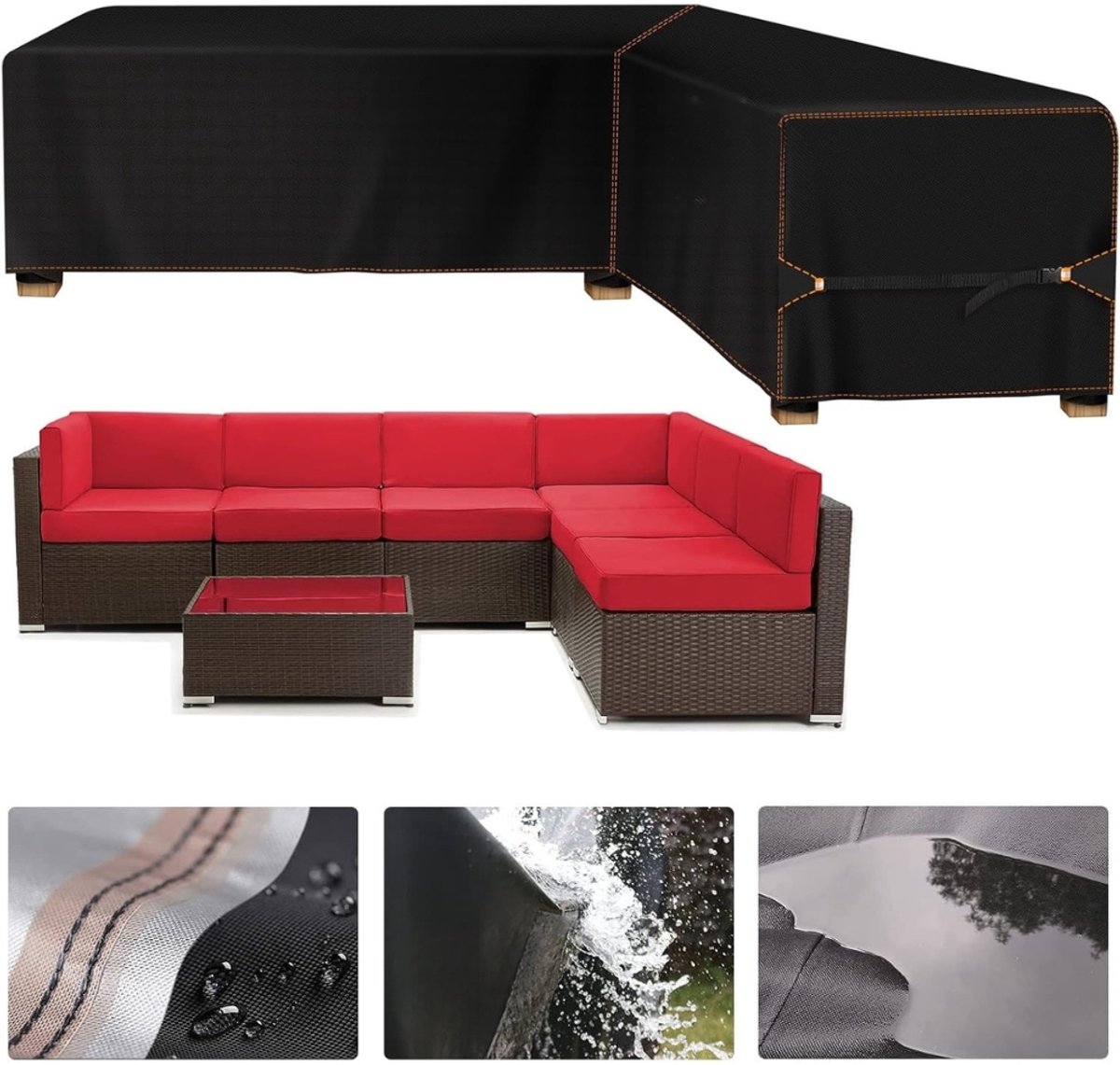 Famanu Tuinmeubelhoes - voor L-vormige hoekbanken (links lang-rechts kort) - afdekzeil met waterdichte naden - waterdichte loungeafdekking - loungemeubelhoes - 286 x 222 x 87 cm Zwart