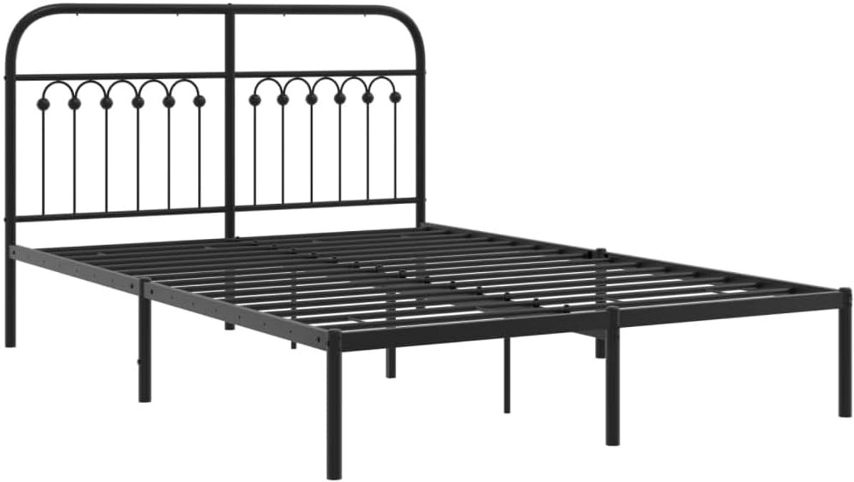 Metalen Tweepersoons Bedframe met Hoofdbord - 140x200 cm - Zwart Ledikant