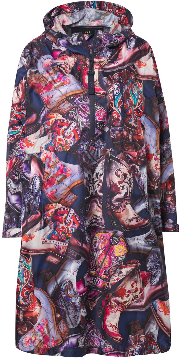 Laurasøn - Dames - Functionele regencape unisex print capuchon - Marine - Maat 1