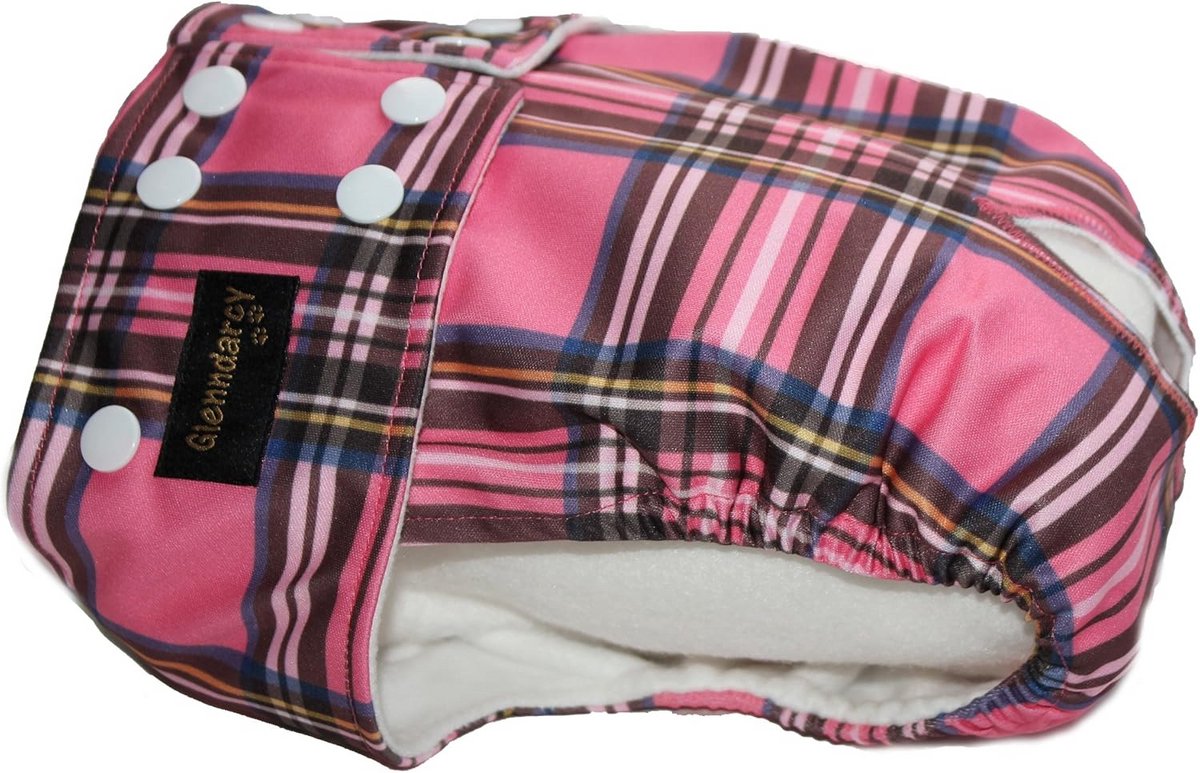 Waterdichte Hondenluier Roze Tartan voor Teefjes - Incontinentie en Loopsheid - Inclusief 2 Wasbare Pads