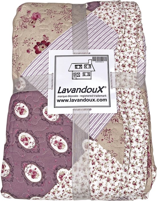 Lavandoux - Couvre-lit - Édredon - Patchwork Fleurs des Prés - 160x220 - 1 personne - Rose