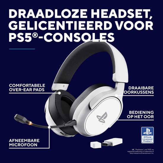 Trust GXT 499W Forta - Draadloze Gaming Headset - Official Licensed voor PS5 - werkt op PS4/PS5 - Batterijduur tot 55 uur - met USB-ontvanger - Wit