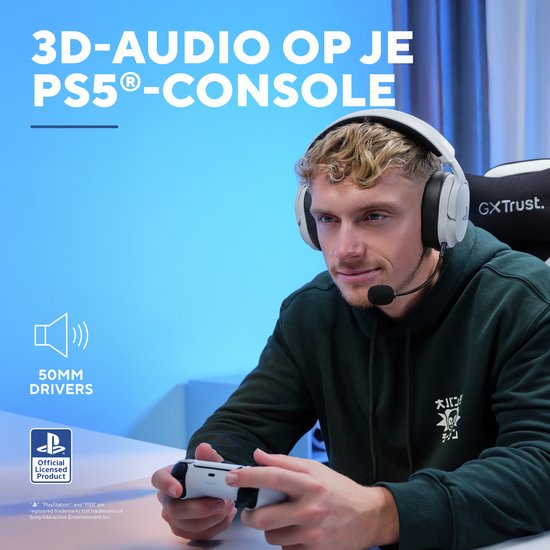 Trust GXT 499W Forta - Draadloze Gaming Headset - Official Licensed voor PS5 - werkt op PS4/PS5 - Batterijduur tot 55 uur - met USB-ontvanger - Wit