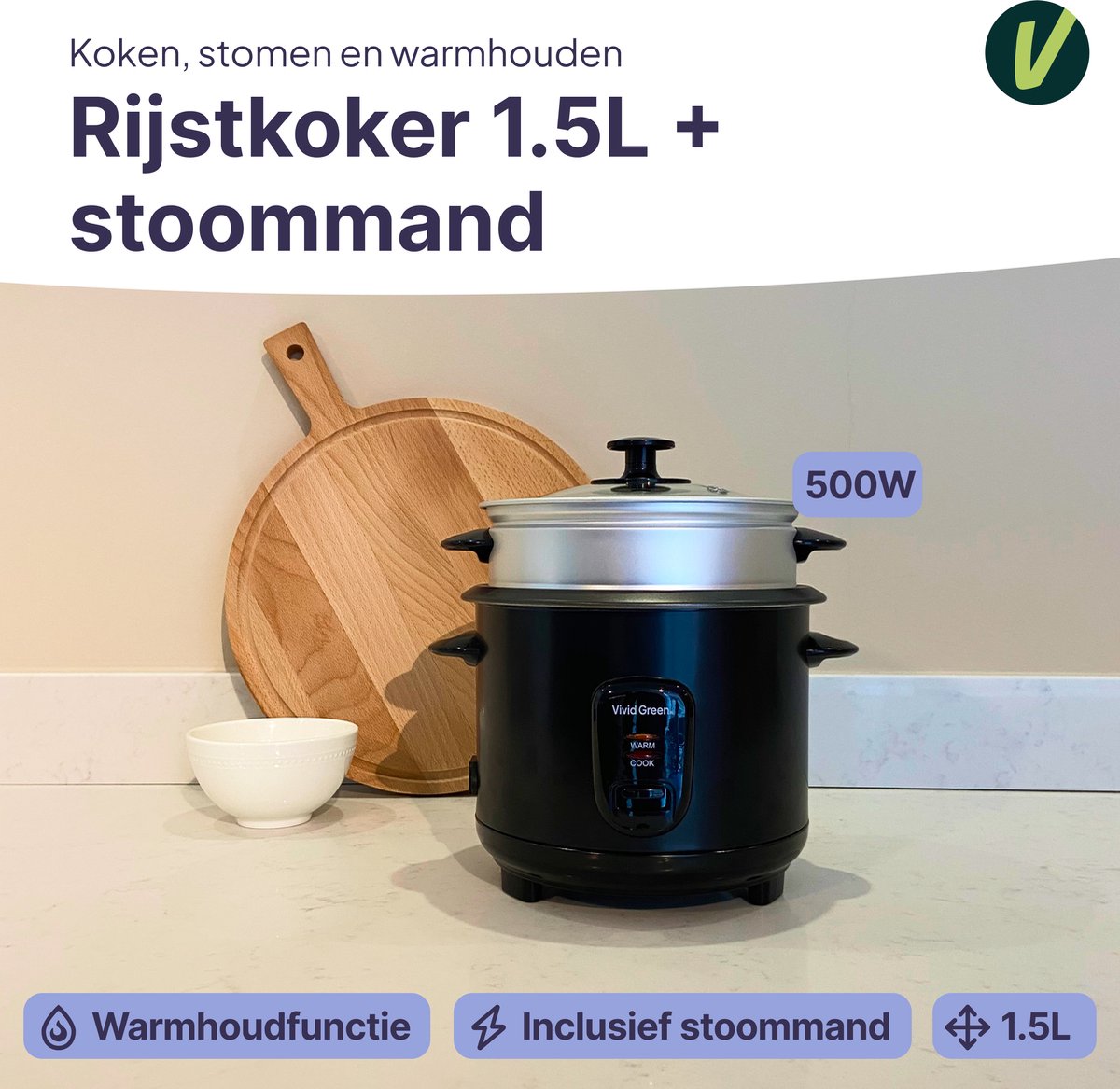Vivid Green Rijstkoker 1.5L thumbnail 2