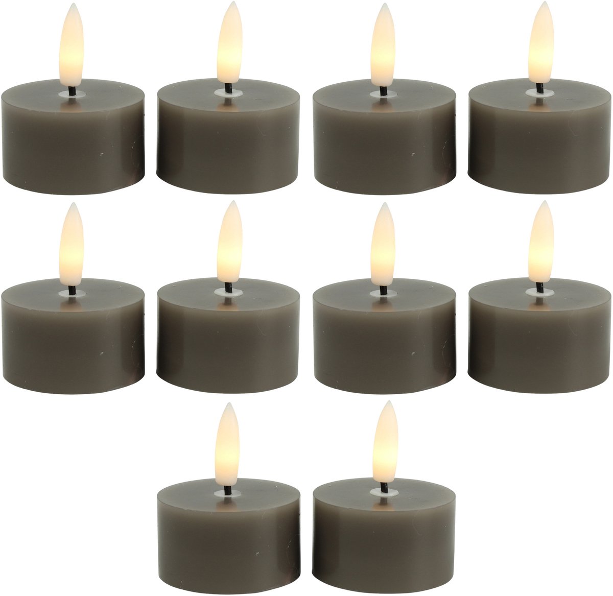 Countryfield LED theelichtjes/waxinelichtjes - 10x st - grijs - D4 x H5,2 cm - met timer