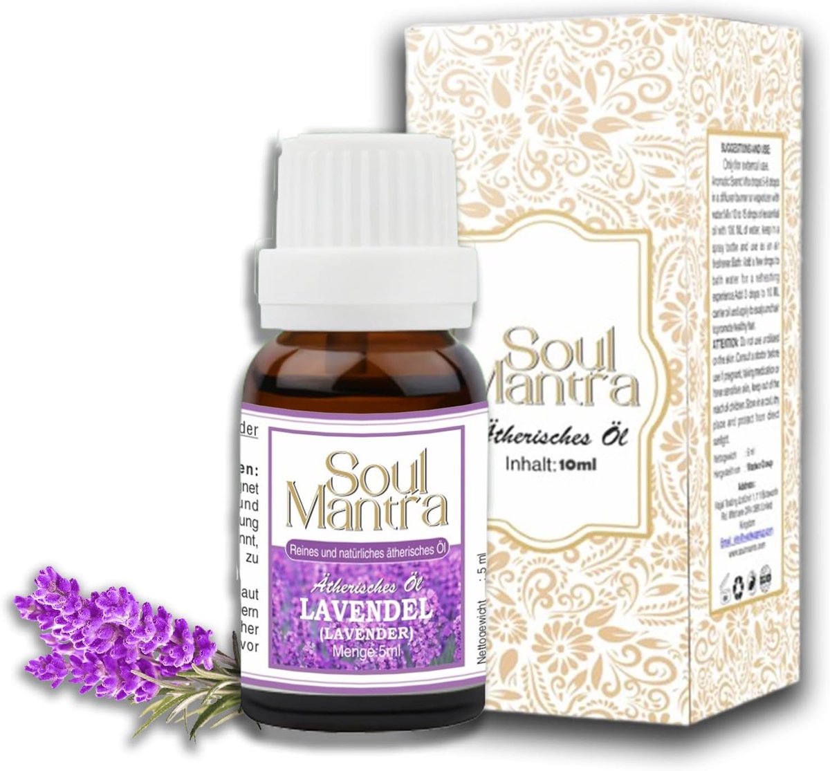 Soul Mantra Lavendelolie Essentiële Olie 30ml - 100% Puur - Voor Aromatherapie, Huidverzorging en Sterk Haar - Natuurlijke Etherische Olie met Kajal Sticker