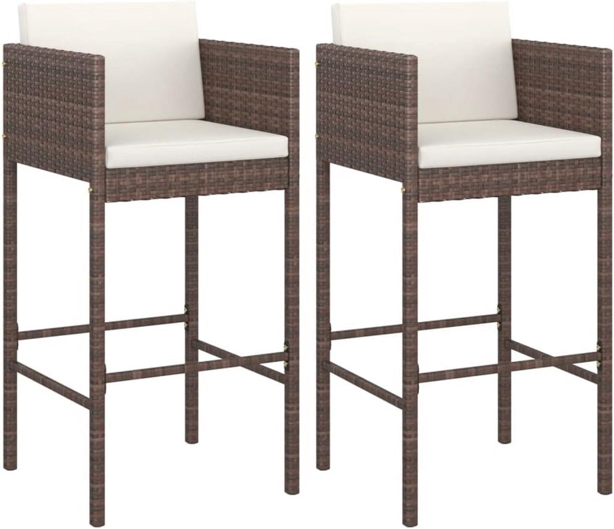 Set van 2 Barkrukken met Kussens Poly Rattan Bruin