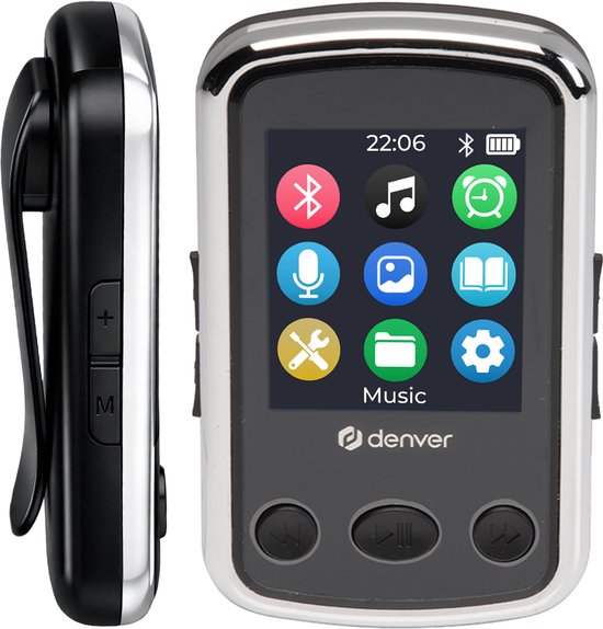Draagbare Denver MP3-speler MPS320 zwart, 32GB + microSD tot 128GB, Bluetooth, clip, AUX, breed audioformaat