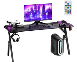 ACXIN Gaming Bureau - Gamer Tafel met RGB LED Verlichting - Ergonomisch Computerbureau met A-vormig Frame, Koptelefoonhaak en Bekerhouder - 60×160×73 cm