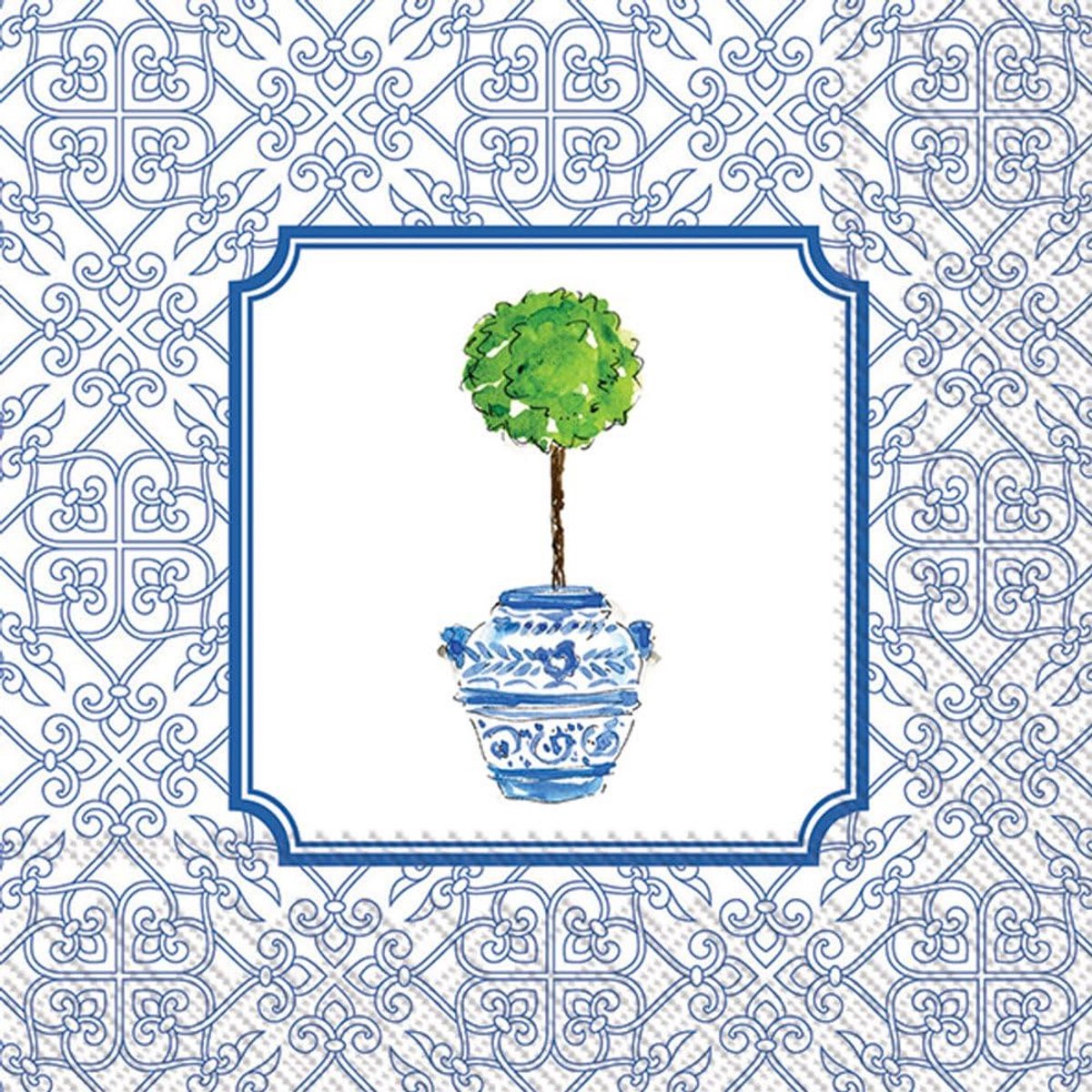 Blauwe Cocktail Servetten met Topiary Patroon - Feestdecoratie