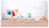 Poppenhuistoebehoren: WASHOKSACCESSOIRES, 19-delig, wasmachine 4x4,5x5cm, hout en tekstiel, 3+