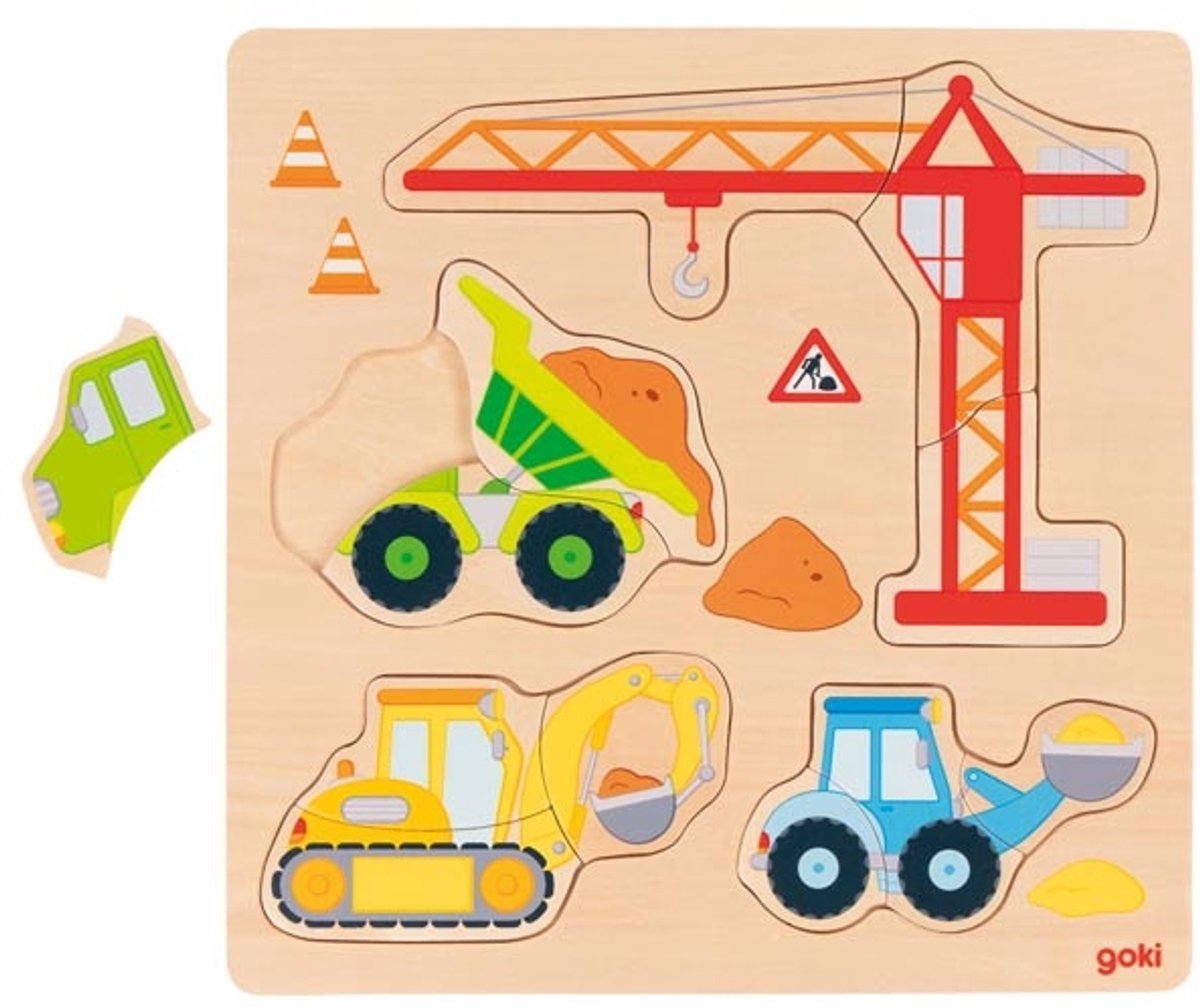 GOKI Inlegpuzzel - Werfvoertuigen - 12 Delen - Hout - 2 Jaar — afbeelding 2