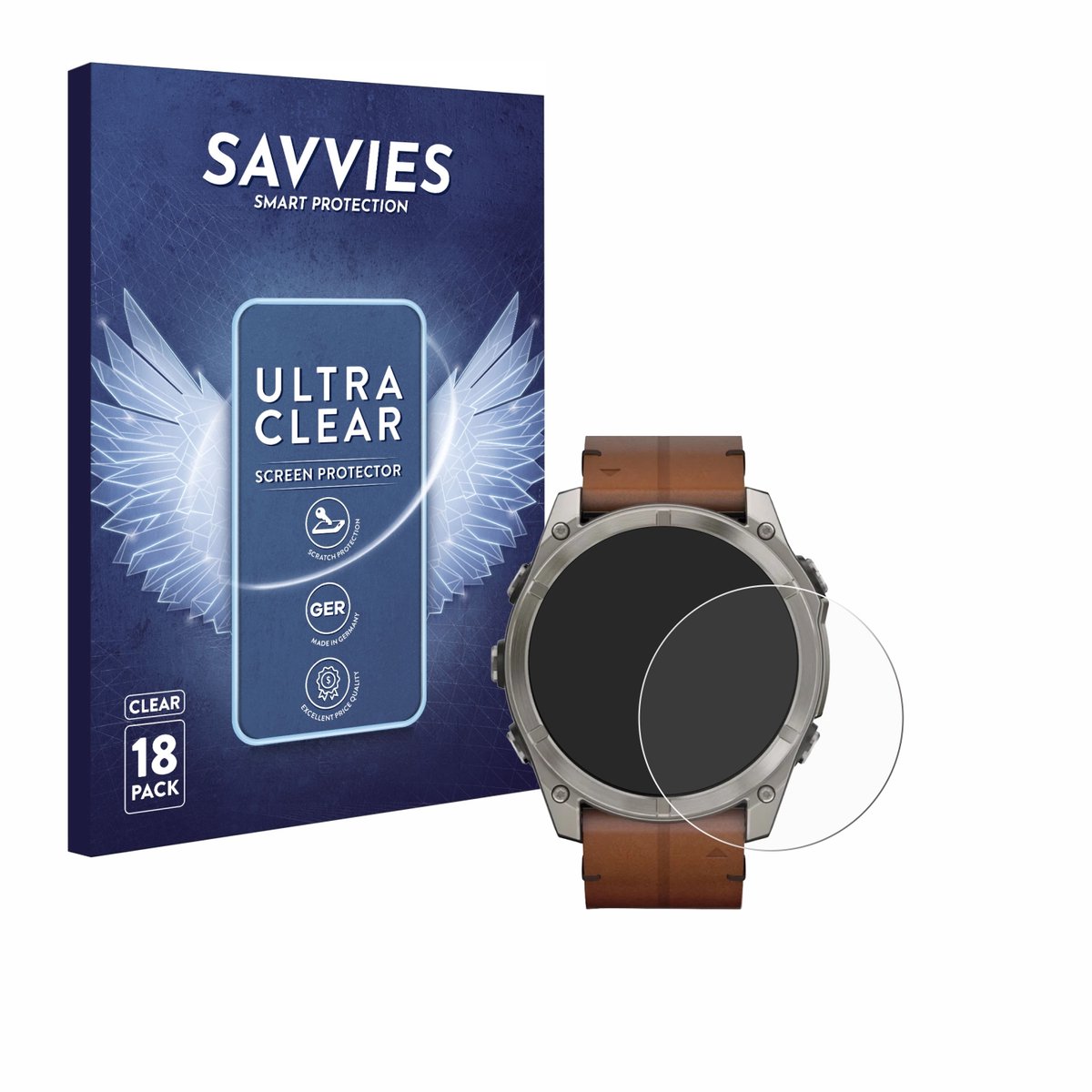 Savvies - Screenprotector voor Garmin Fenix 8 AMOLED (51 mm) - Folie Beschermfolie transparant 18 Stuks