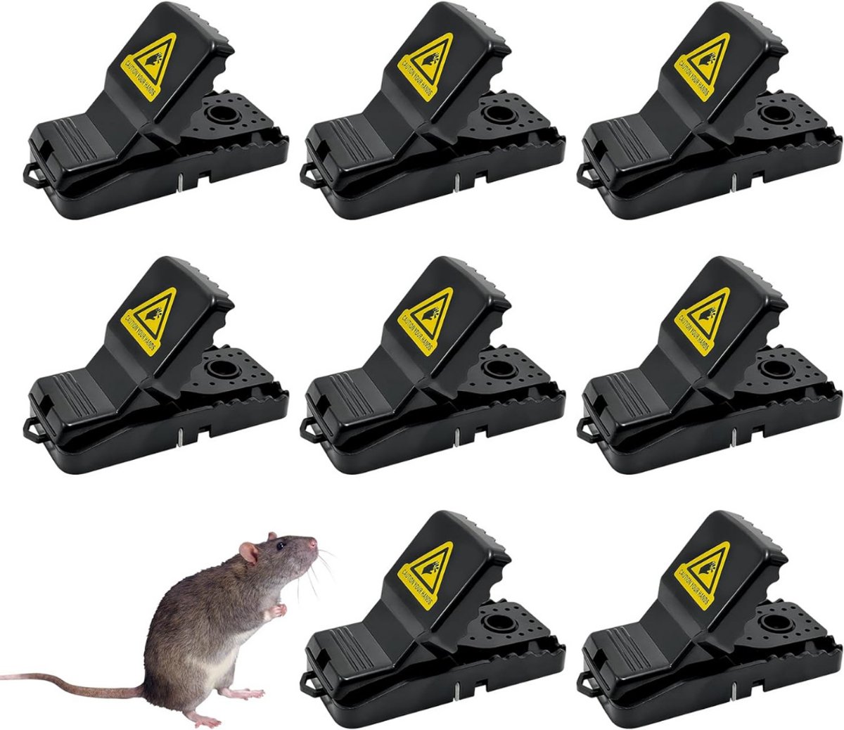 Zyrex® SnapRat Rattenbestrijding - 8 Stuks - Muizenval met Verwijderbare Lokstofbeker - Zeer Gevoelige Muizenval - Zwart - 11cm x 7cm x 5cm
