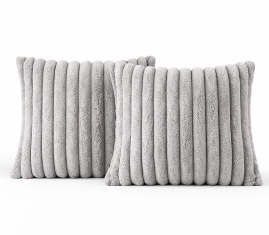 Set de 2 Coussins décoratifs 50x50 cm Gris clair | Tissu côtelé de Luxe double face | Coussins intérieurs inclus | Moelleux, doux, peluche, nounours | Ensemble de coussins décoratifs | Coussins pour canapé à l'intérieur, salon | Coussins Décoration