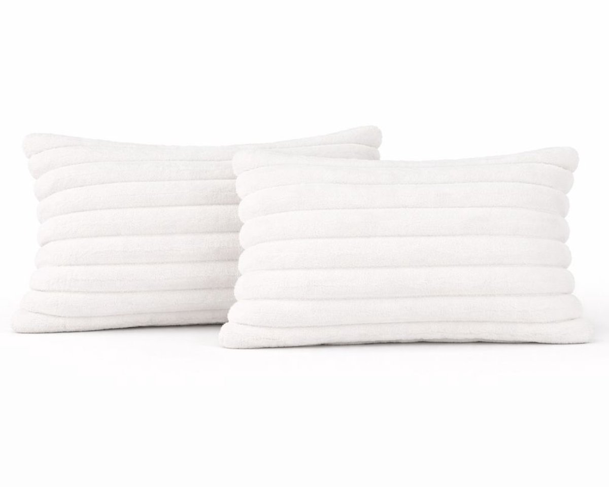 Sierkussen 30x50 cm Wit, set van 2 | Incl. binnenkussens | Langwerpig kussen met luxe, dubbelzijdig ribstof