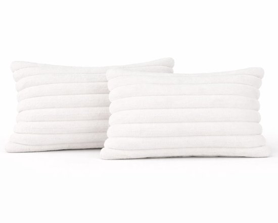 Set de 2 Coussins décoratifs 30x50 cm Wit | Tissu côtelé de Luxe double face | Coussins intérieurs inclus | Moelleux, doux, peluche, nounours | Ensemble de coussins décoratifs | Coussins pour canapé à l'intérieur, salon | Coussins Décoration