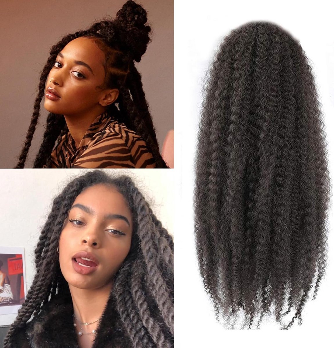 Kroes Krullend Marley Twist Vlechthaar Synthetisch voor Crochet Braids 12 Inch, 6 Packs