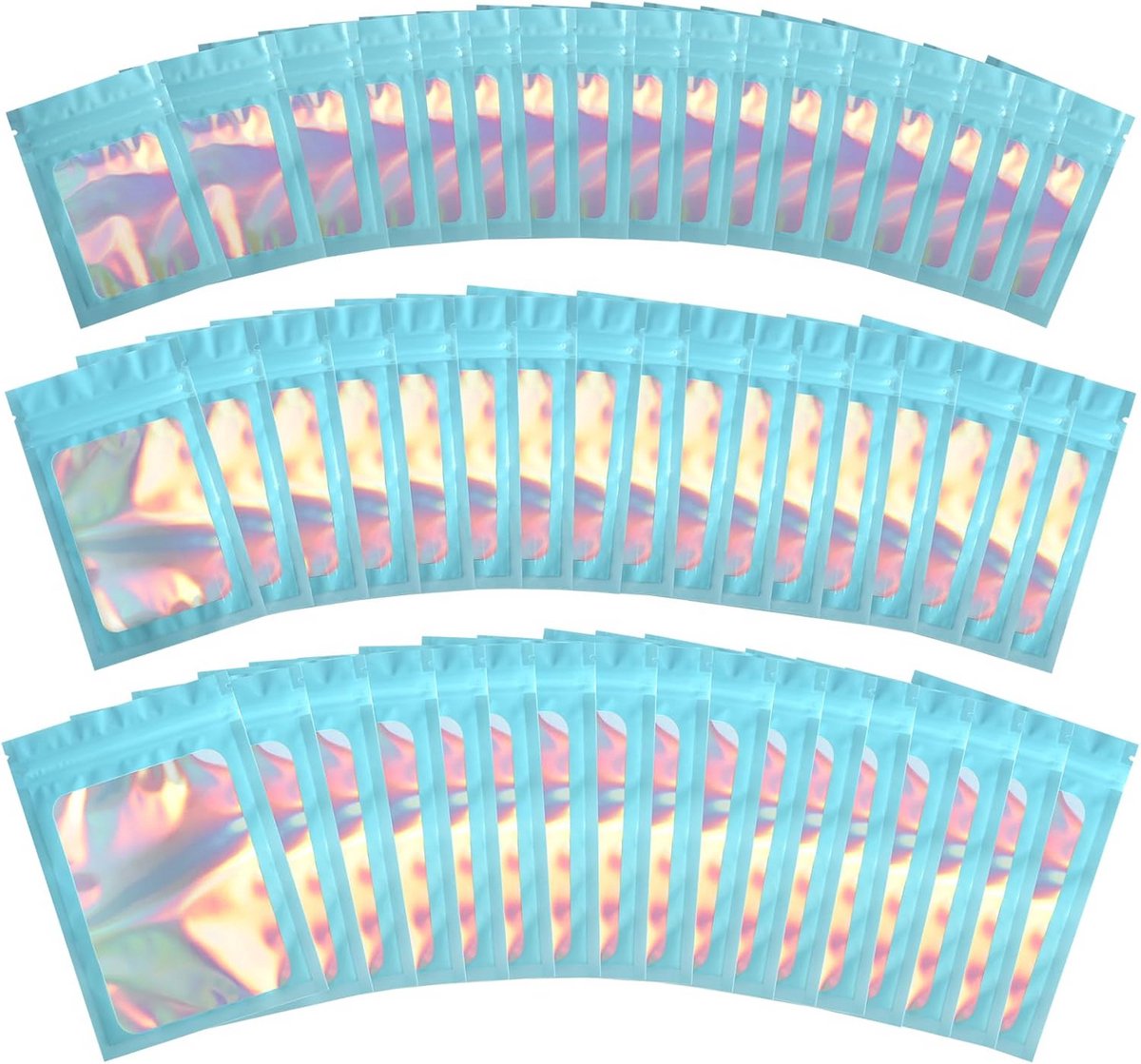 120x Hersluitbare Mylar Zakjes Holografisch Blauw - Ideaal voor Snoep, Snacks en Sieraden