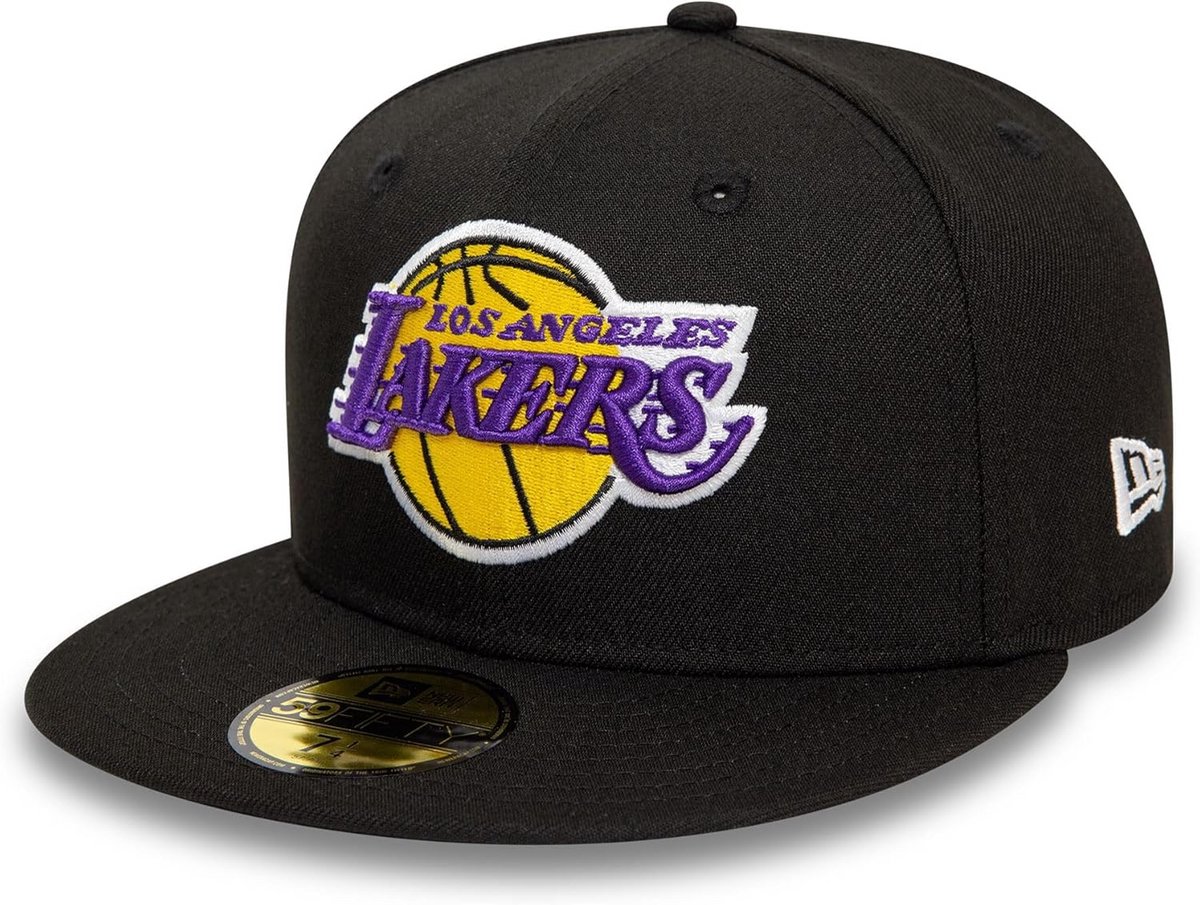 Zwarte NBA Baseball Pet met Rechte Klep Los Angeles Lakers Stijl