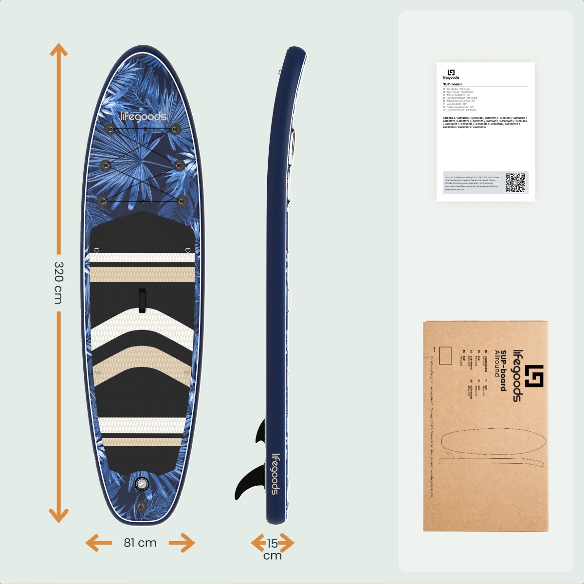 LifeGoods PaddlePro SUP Board - Opblaasbaar Paddle Board - Complete Set - Max. 150KG - 320x81cm - Tropical Blauw – foto 7