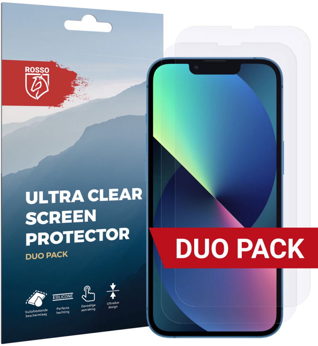 Rosso Clear Screen Protector Duo Pack Geschikt voor Apple iPhone 13/13 Pro Ultra