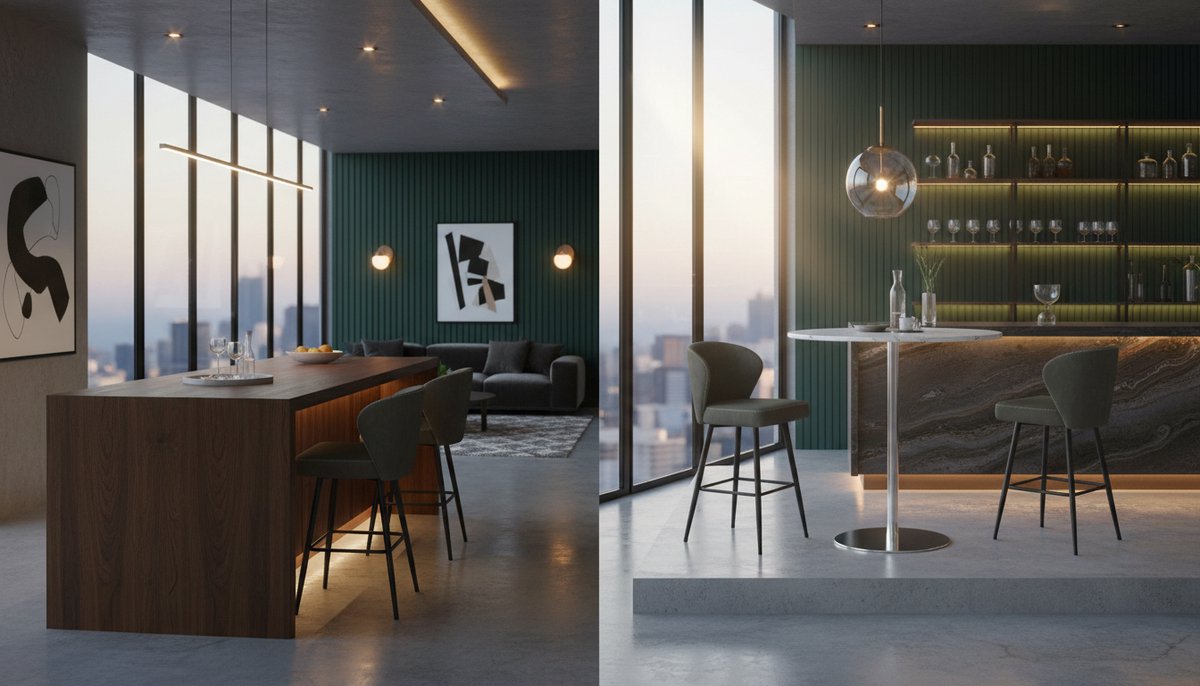 Barkrukken set van 4 – House&Garden Luxe 66 cm Draaibare Barstoelen met Rugleuning, Donkergrijs Kunstleer, Metalen Frame & Voetensteun – Moderne Mid-Century Keukenkrukken