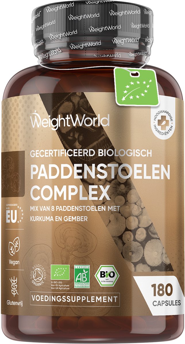 WeightWorld Biologisch Paddenstoelen Complex - Bevat Lion's Mane, Reishi, Cordyceps, Chaga en Shiitake - 180 capsules voor 3 maanden voorraad