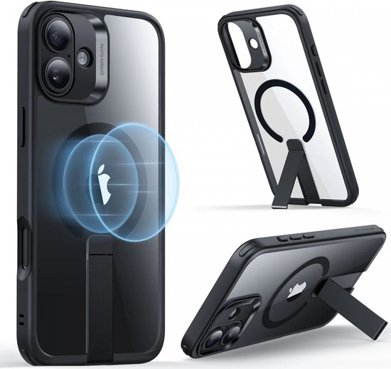 Coque ESR pour Apple iPhone 16 Plus - Compatible avec MagSafe - Boost Flickstand - Coque arrière avec support - Protection militaire - Zwart transparent