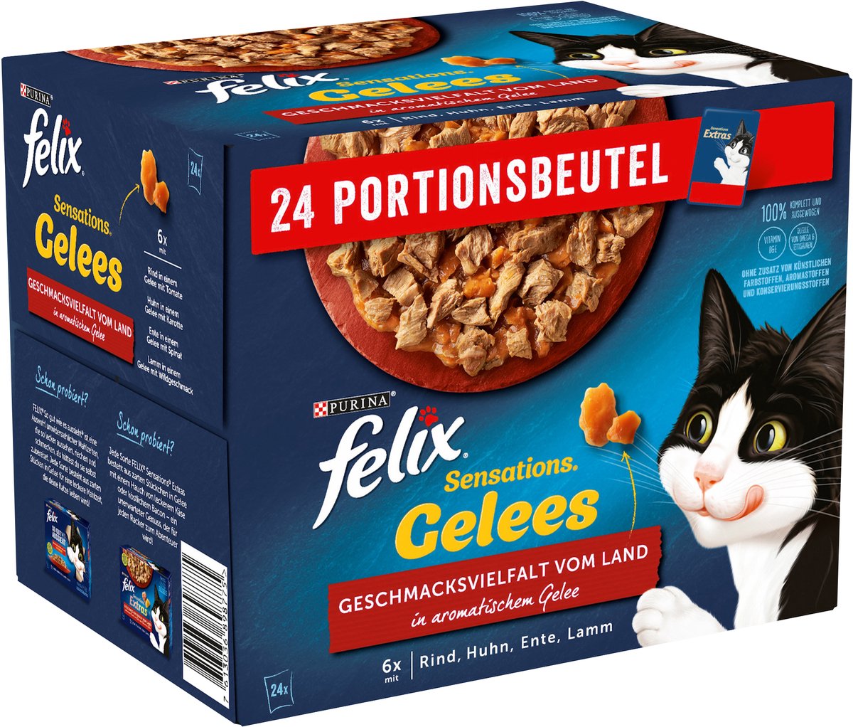 Felix Felix Katten natvoer, 'Sensations Jelly - Smaakvariatie van het Platteland', Adult, Multipack (24x85g), 2.04 kg