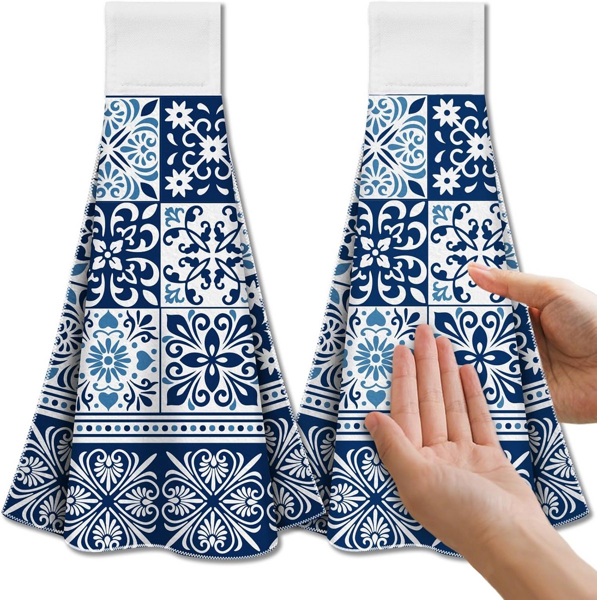 Set van 2 Hangende Keukendoeken - Boheems Blauw - Super Absorberend Microvezel