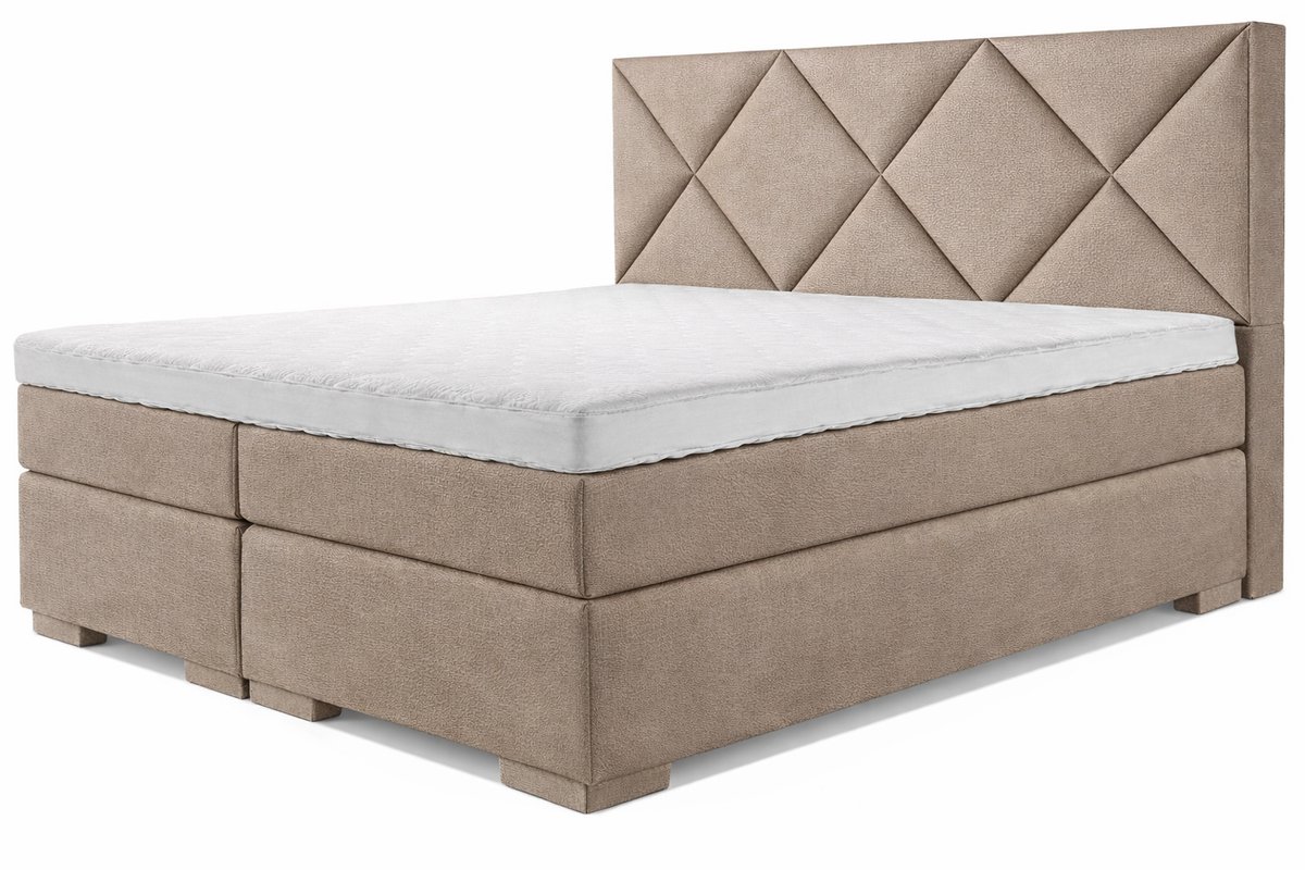 Boxspring Zen Boxspring 180x210 Taupe Lederlook met Ruiten