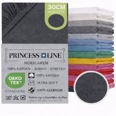 Princess Line- Comfortabel Ultra-Soft-Hoeslaken -100% katoen-Jersey -Stretch -Strijkvrij- Rondom elastiek-Hoekhoogte tot 30cm-2Persoons- Lits-Jumeaux-180x200 cm-Antraciet
