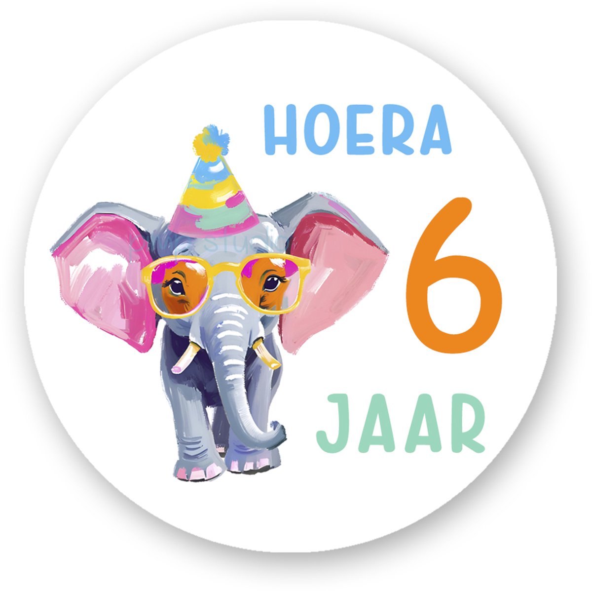 25x Traktatiestickers Olifant – 6 jaar - Ø 4 cm – Perfect voor Kindertraktaties