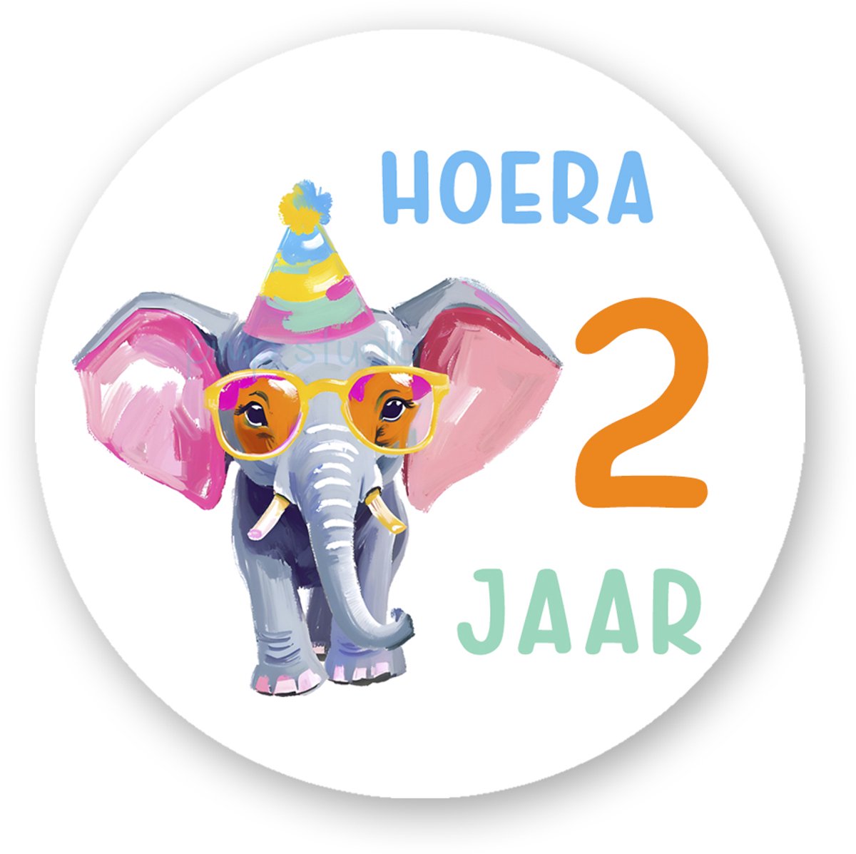 25x Traktatiestickers Olifant – 2 jaar - Ø 4 cm – Perfect voor Kindertraktaties