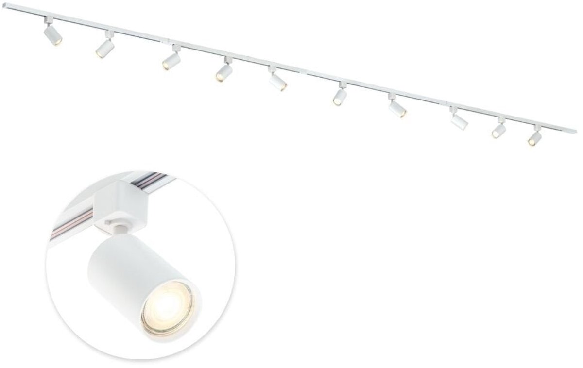 Qub Focus Railverlichting - Wit - 600 cm - I-Vorm - 10x GU10 Spots - Dimbaar - Complete Set