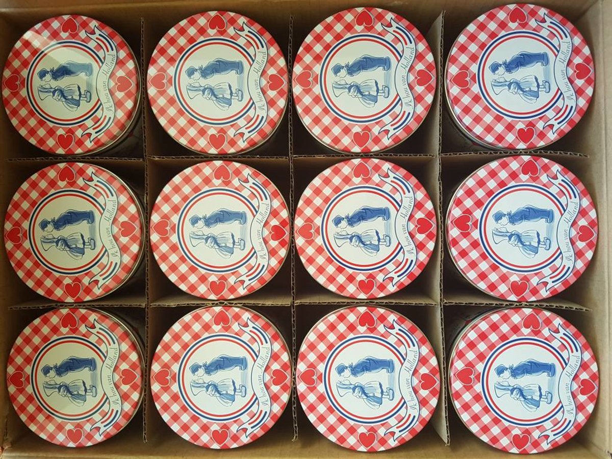 12 x stroopwafelblik "Tegeltjes & Ruitjes" incl Goudse stroopwafels à 10 stuks