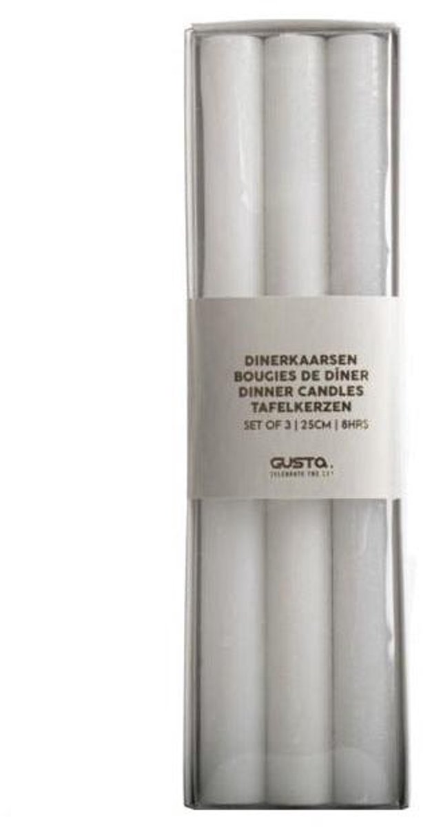 Gusta Dinerkaarsen Gentle set-van-3 wit 7x2x25cm
